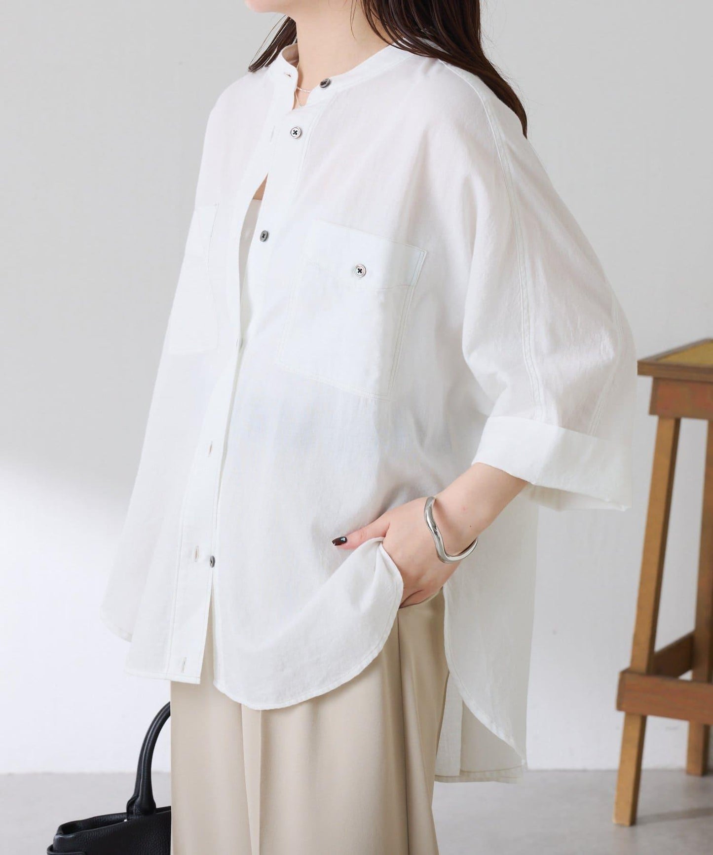 可調節衣長 輕薄牛仔 蝙蝠袖 Q.anos 襯衫