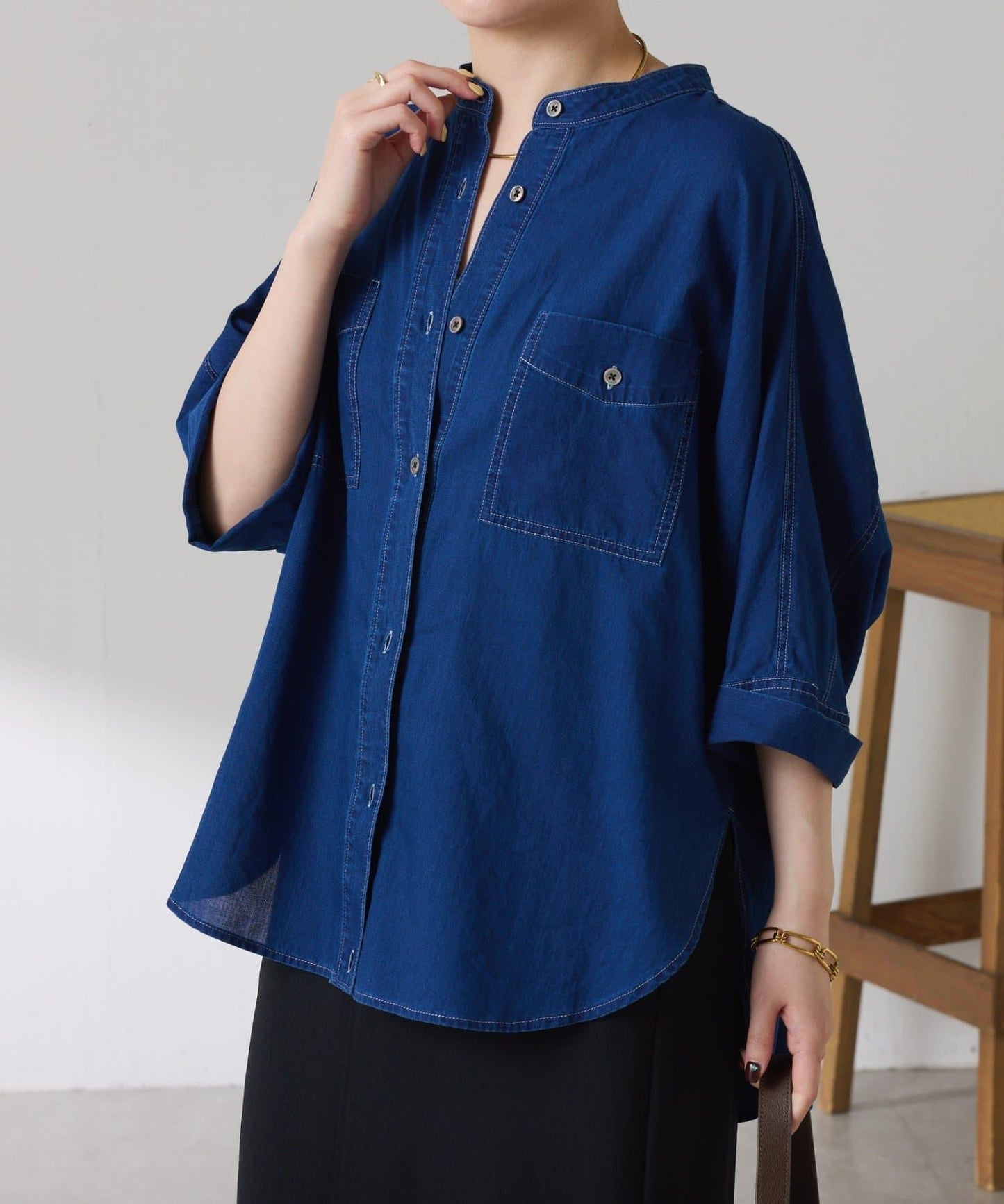 可調節衣長 輕薄牛仔 蝙蝠袖 Q.anos 襯衫