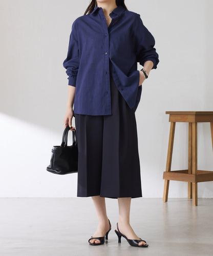 清爽亞麻混後扭結設計襯衫