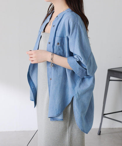 可調節衣長 輕薄牛仔 蝙蝠袖 Q.anos 襯衫