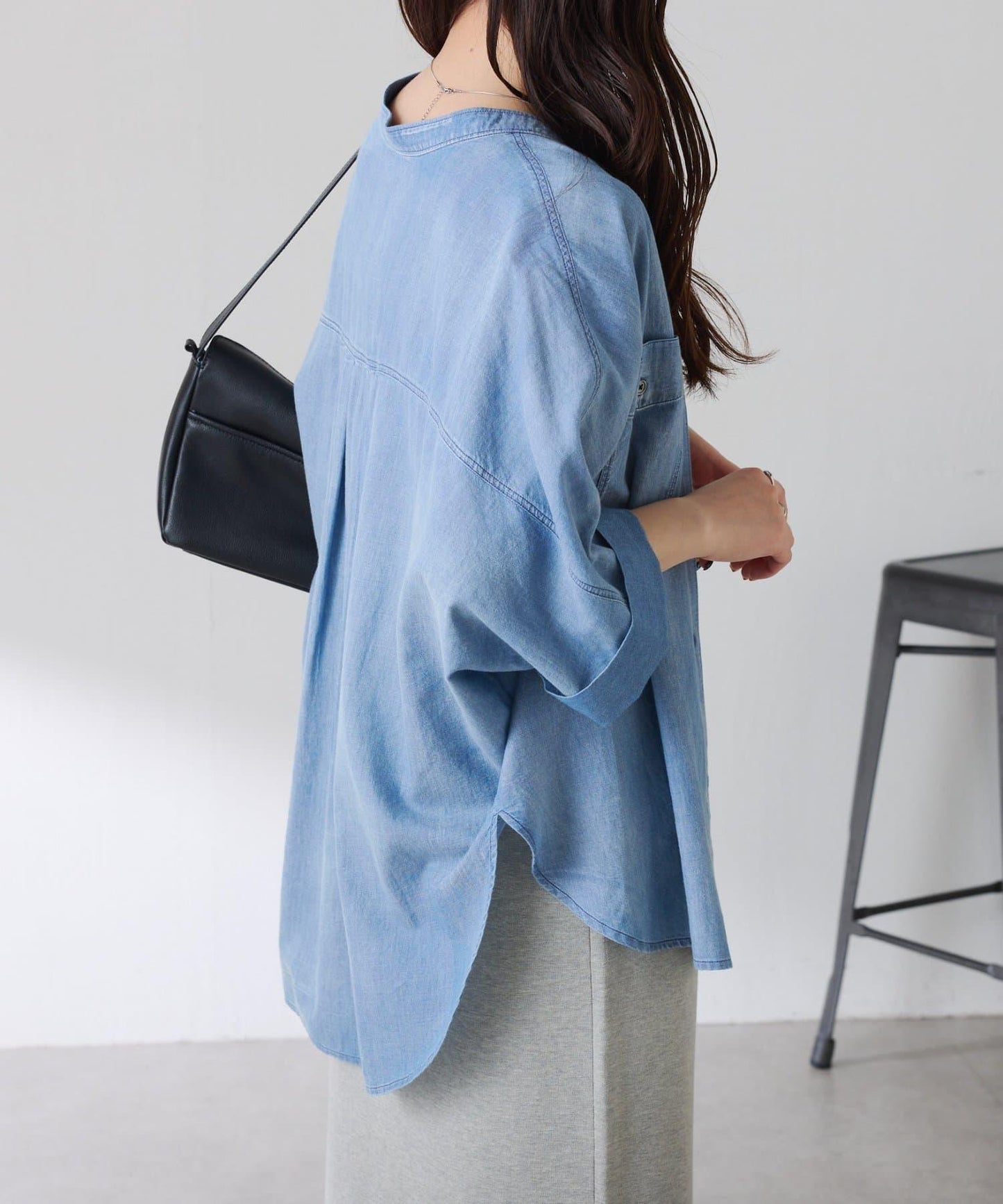 可調節衣長 輕薄牛仔 蝙蝠袖 Q.anos 襯衫