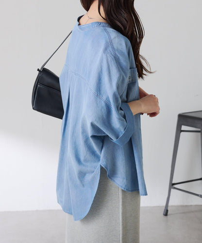 可調節衣長 輕薄牛仔 蝙蝠袖 Q.anos 襯衫