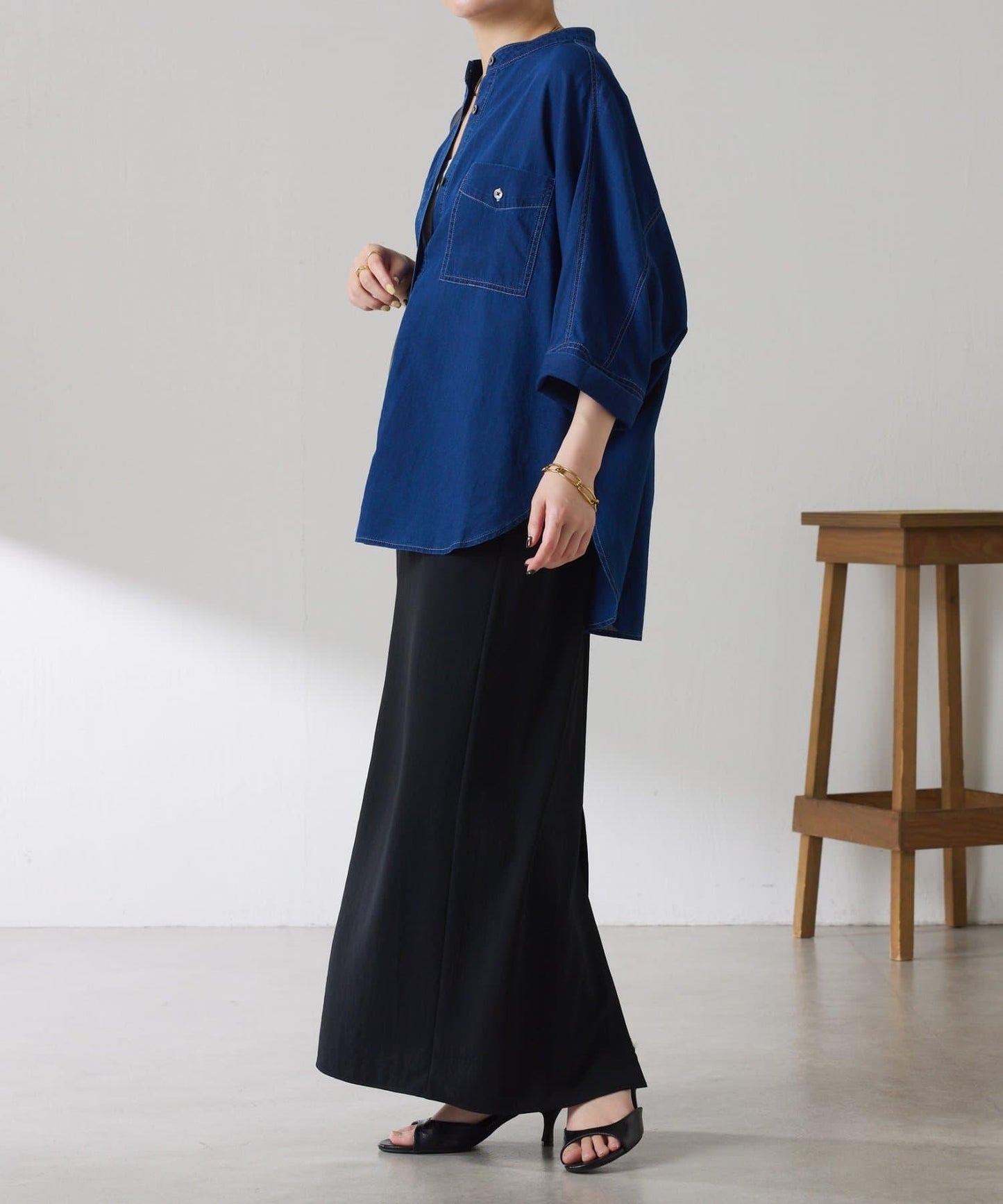 可調節衣長 輕薄牛仔 蝙蝠袖 Q.anos 襯衫