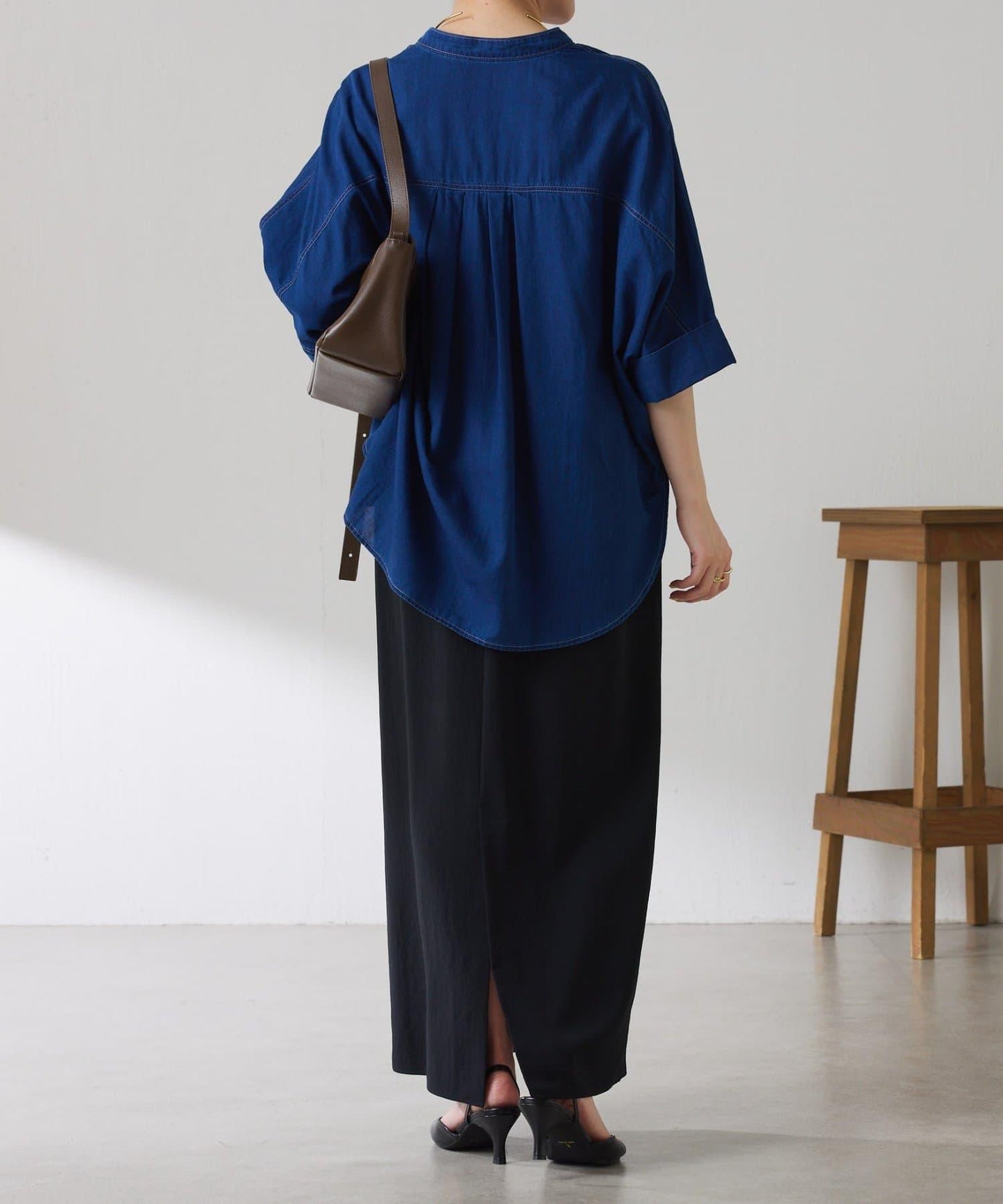 可調節衣長 輕薄牛仔 蝙蝠袖 Q.anos 襯衫