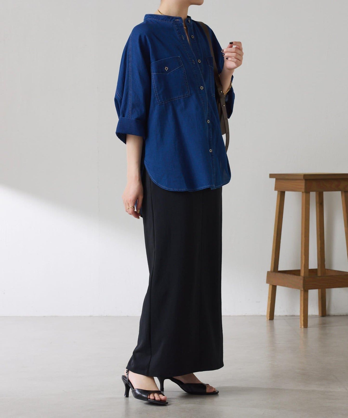 可調節衣長 輕薄牛仔 蝙蝠袖 Q.anos 襯衫