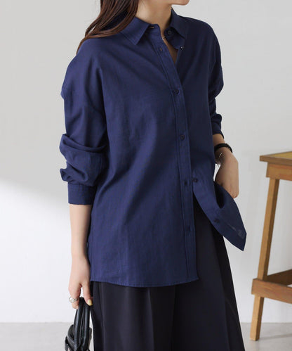 清爽亞麻混後扭結設計襯衫