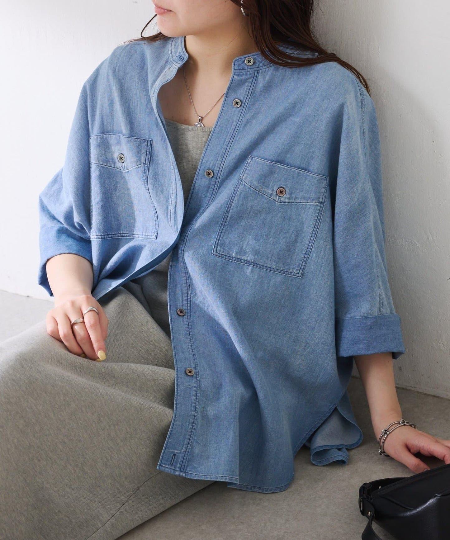 可調節衣長 輕薄牛仔 蝙蝠袖 Q.anos 襯衫