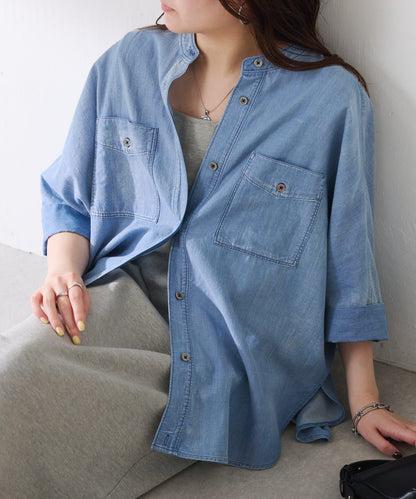 可調節衣長 輕薄牛仔 蝙蝠袖 Q.anos 襯衫
