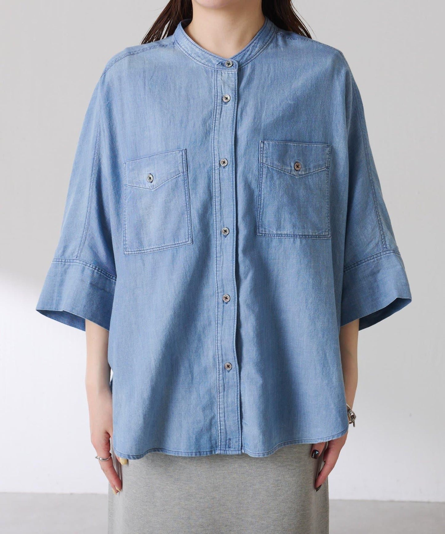 可調節衣長 輕薄牛仔 蝙蝠袖 Q.anos 襯衫