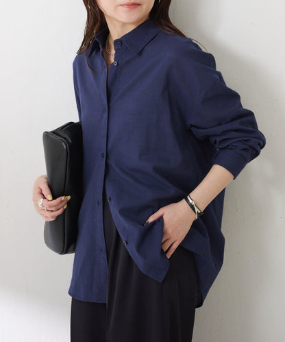 清爽亞麻混後扭結設計襯衫