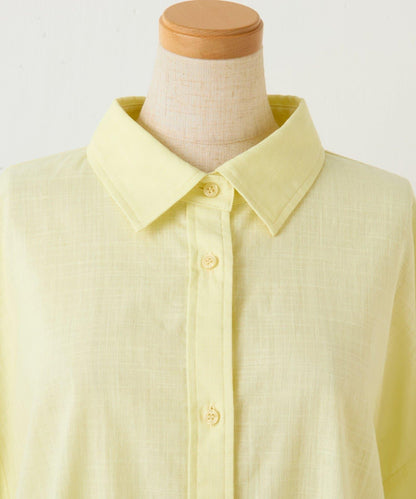 清爽亞麻混後扭結設計襯衫