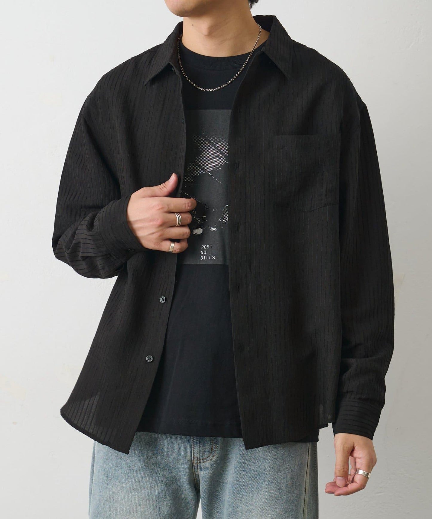 陰影條紋長袖襯衫