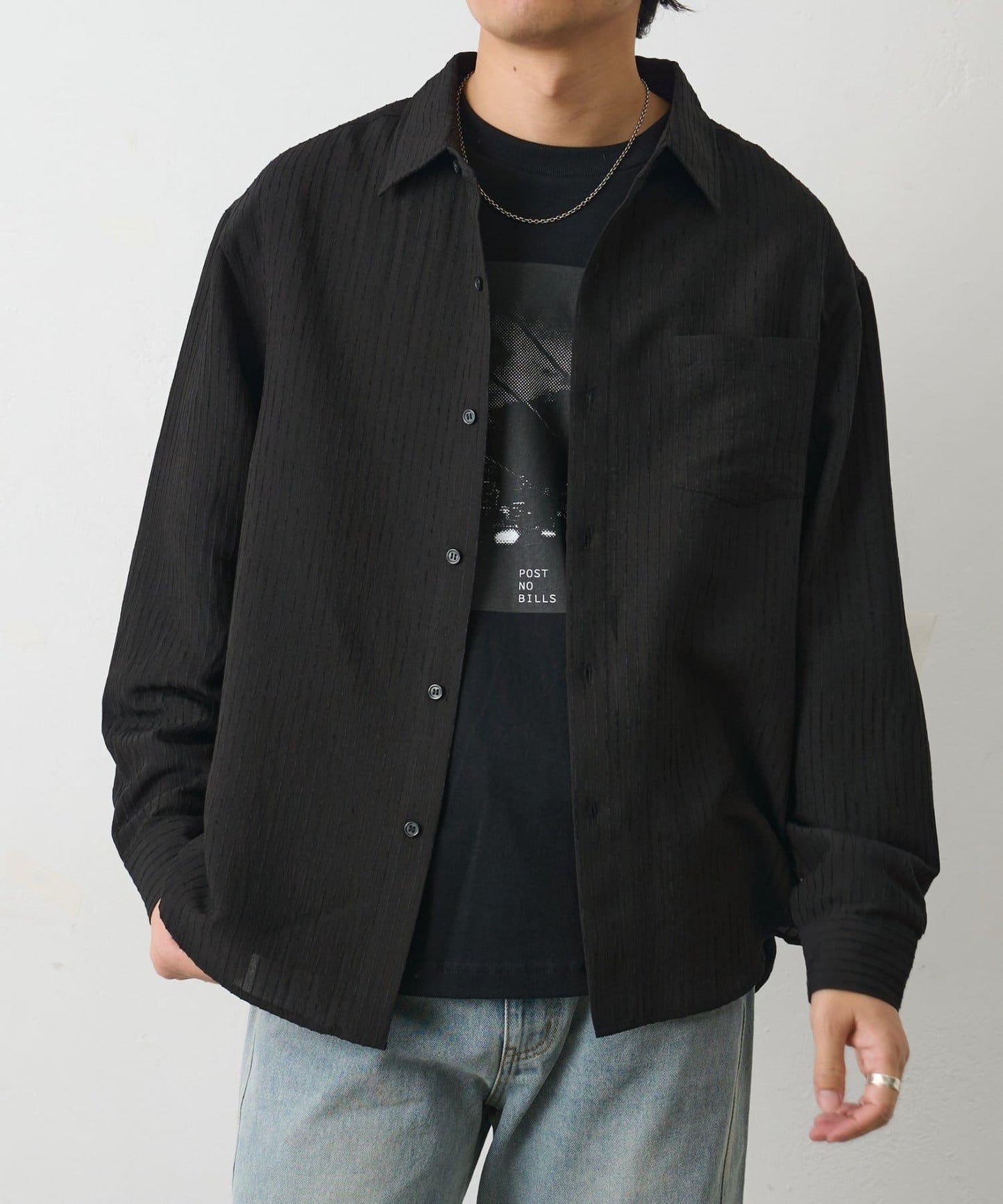 陰影條紋長袖襯衫