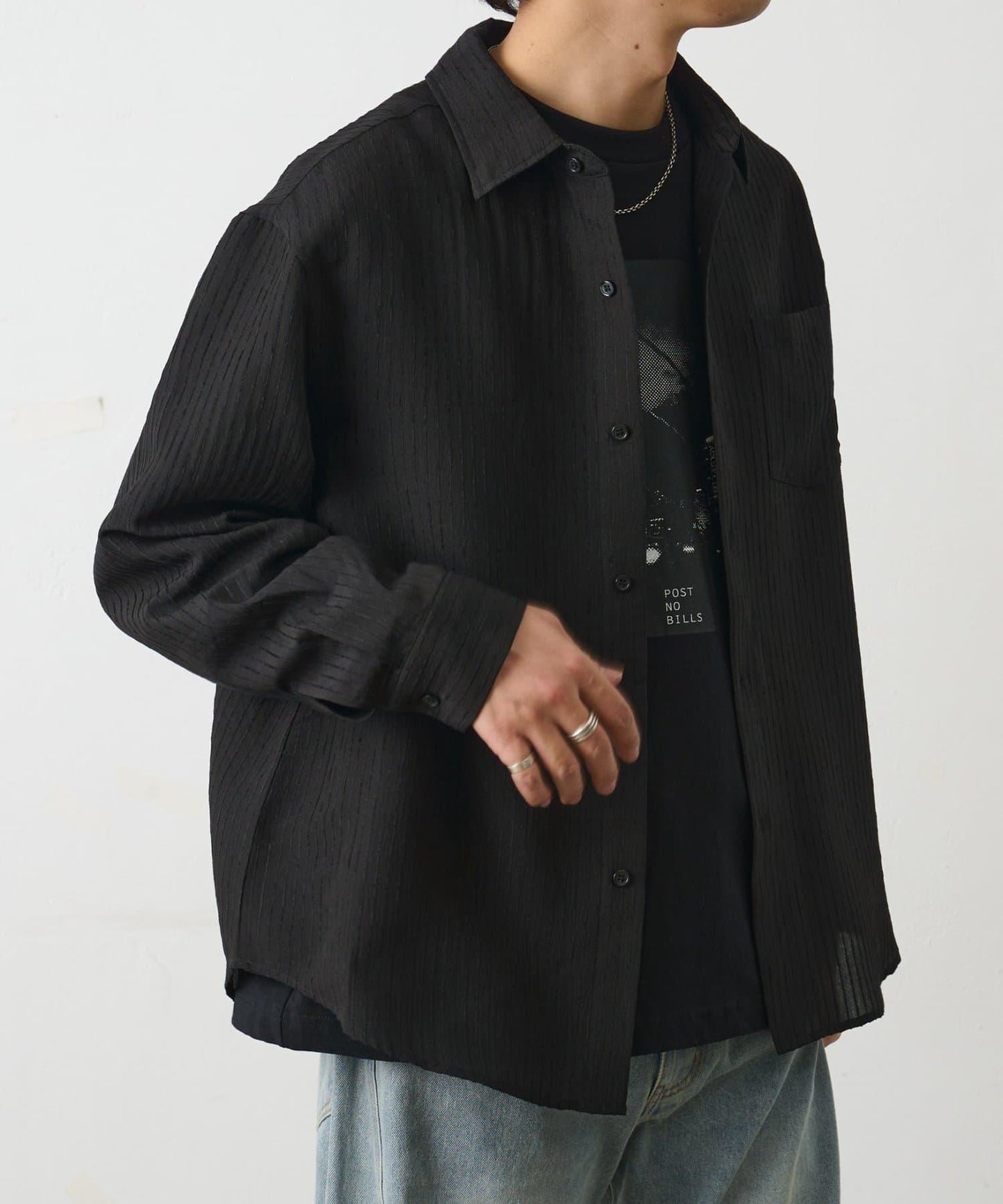 陰影條紋長袖襯衫