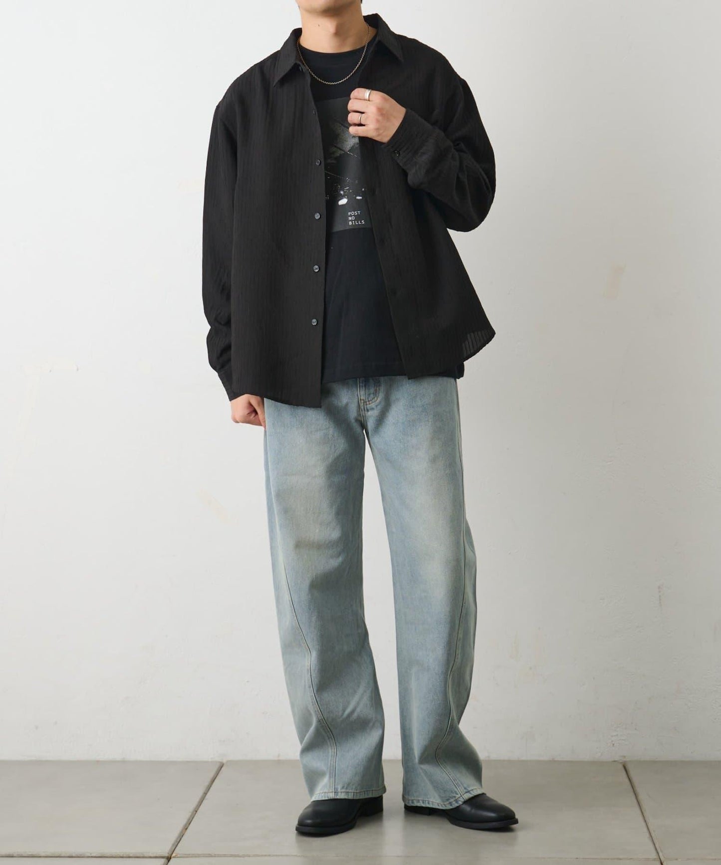 陰影條紋長袖襯衫