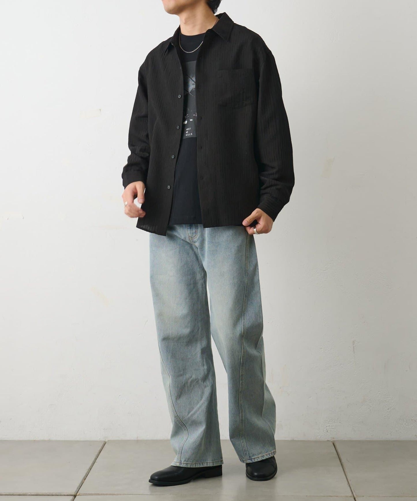 陰影條紋長袖襯衫