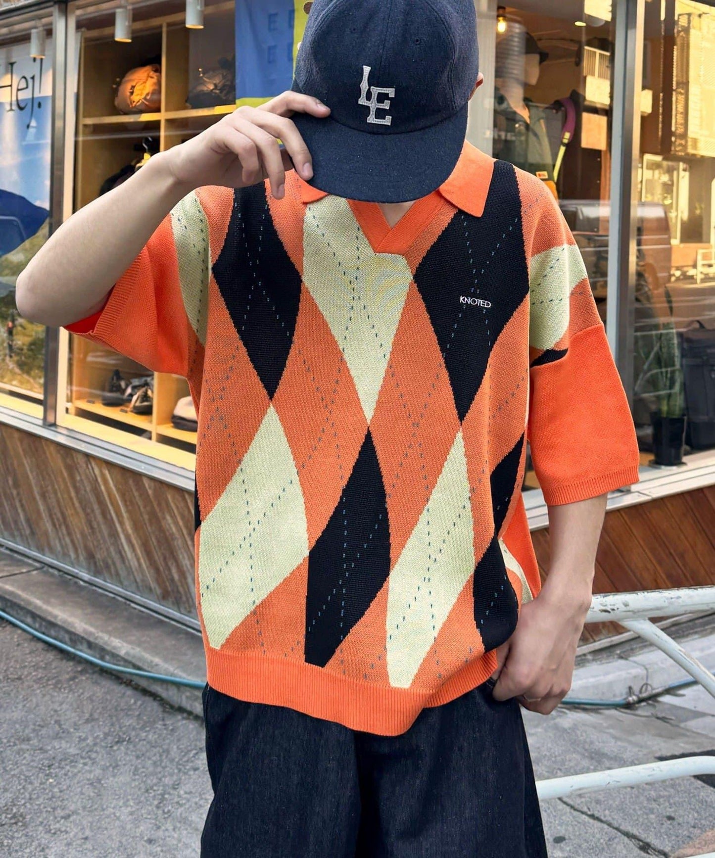 菱形格開領夏季針織POLO衫