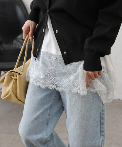 蕾絲下襬 不規則下襬 無袖 套頭上衣