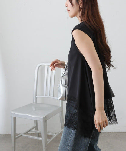 蕾絲下襬 不規則下襬 無袖 套頭上衣