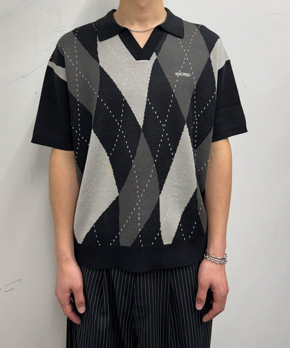 菱形格開領夏季針織POLO衫