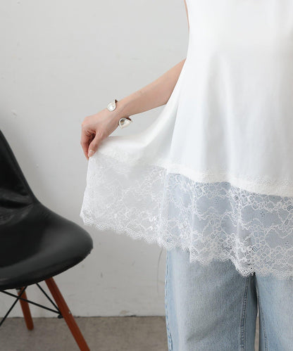 蕾絲下襬 不規則下襬 無袖 套頭上衣