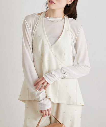 水鑽花朵掛脖束胸上衣