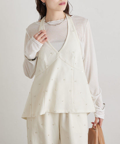 水鑽花朵掛脖束胸上衣