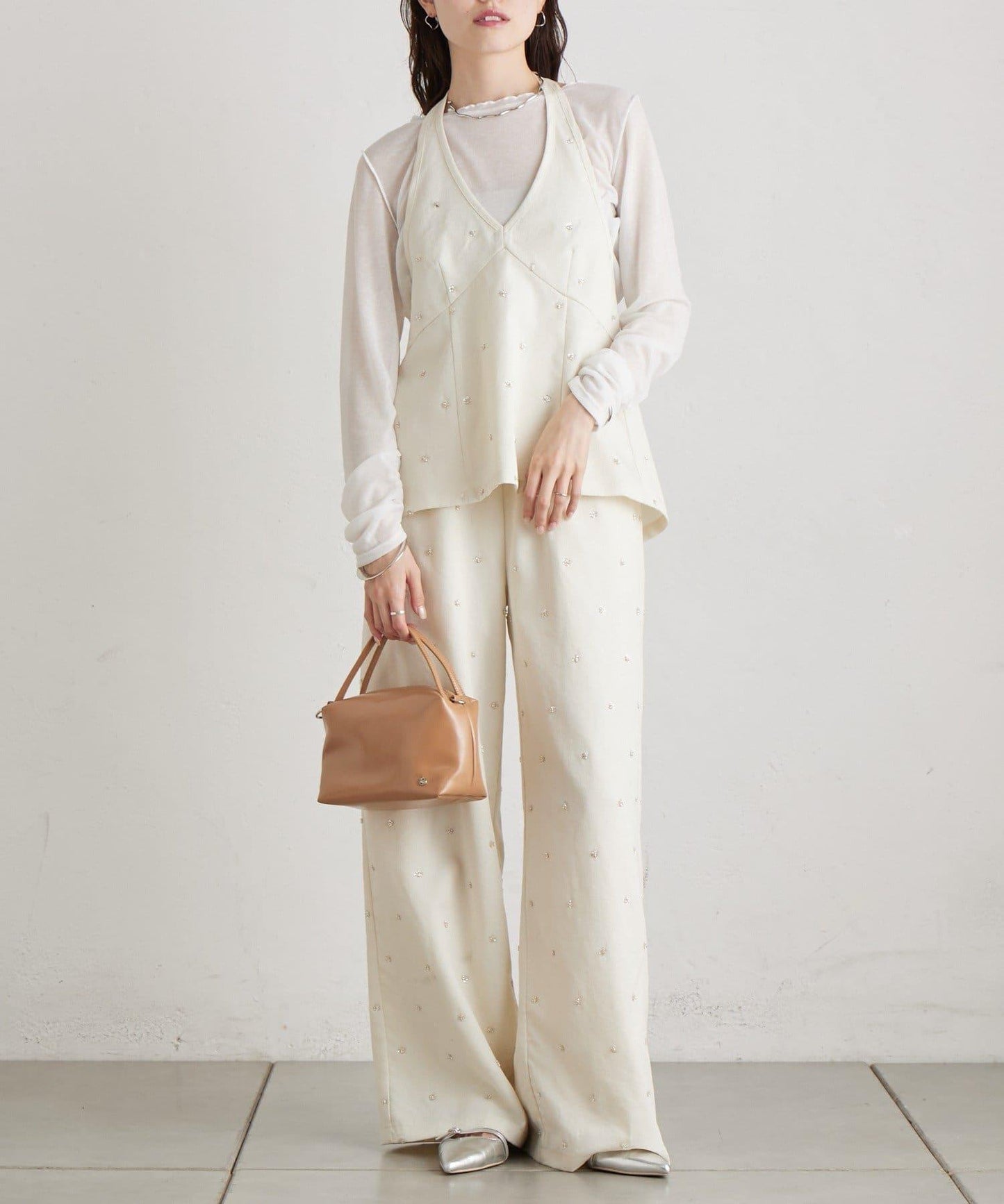 水鑽花朵掛脖束胸上衣