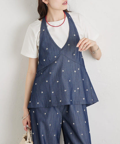 水鑽花朵掛脖束胸上衣