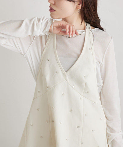 水鑽花朵掛脖束胸上衣