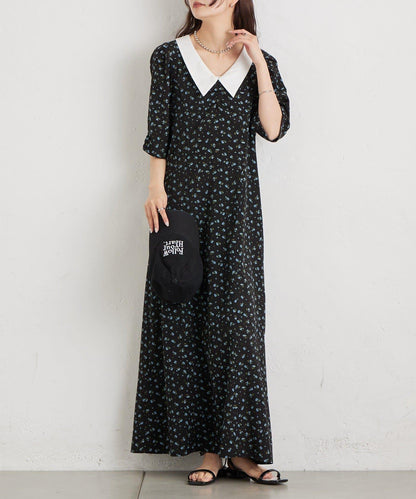 翻領花卉連衣裙