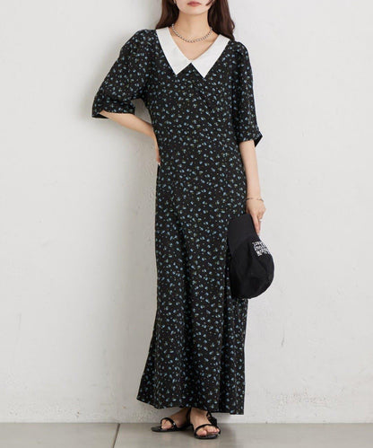 翻領花卉連衣裙