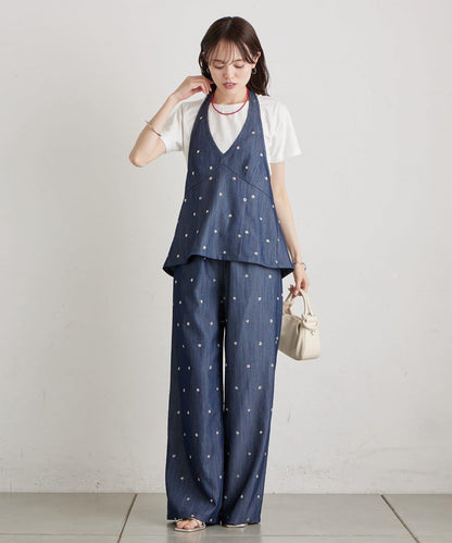 水鑽花朵掛脖束胸上衣