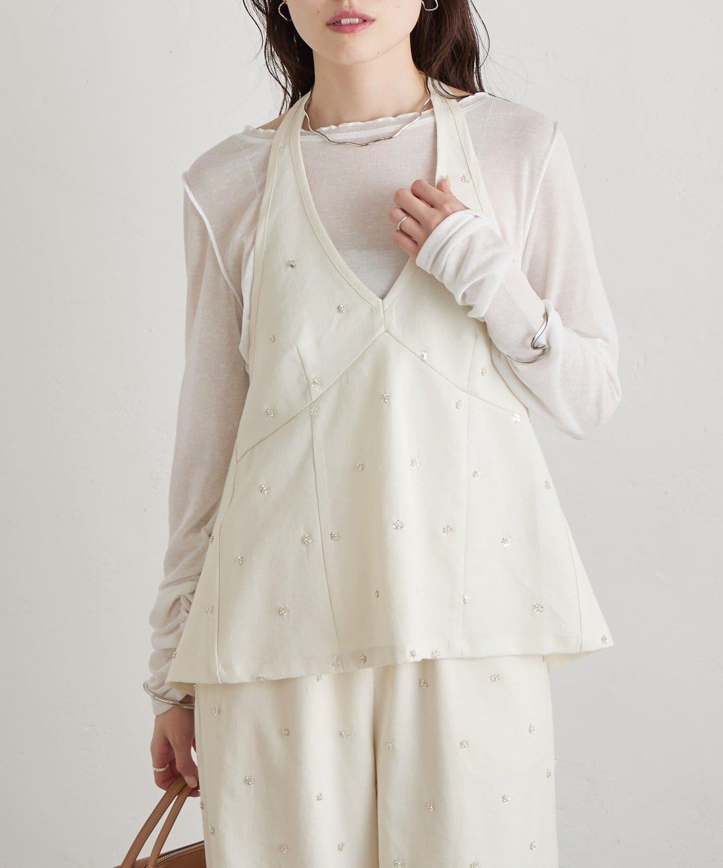 水鑽花朵掛脖束胸上衣