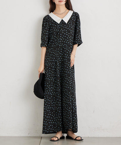 翻領花卉連衣裙