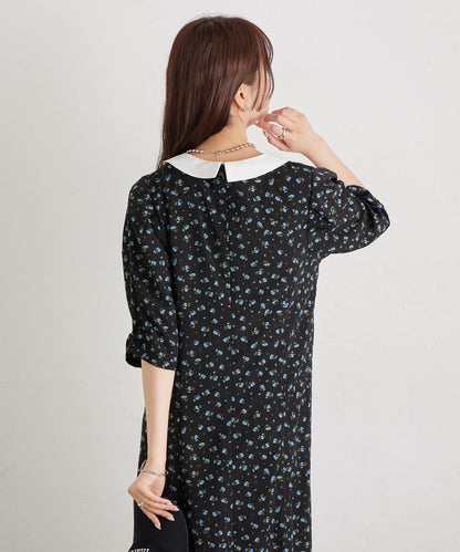 翻領花卉連衣裙