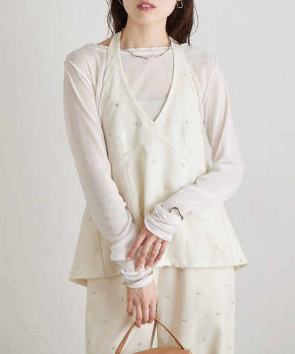 水鑽花朵掛脖束胸上衣