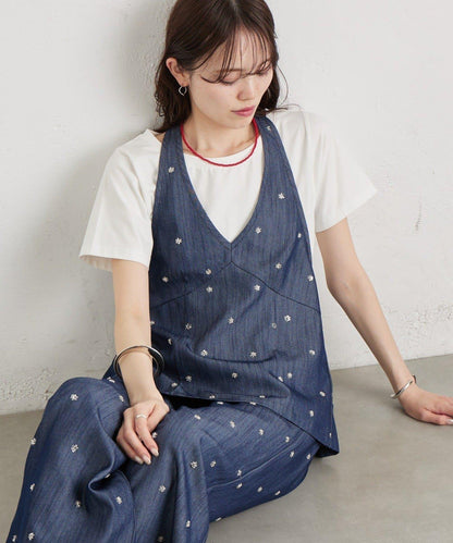 水鑽花朵掛脖束胸上衣