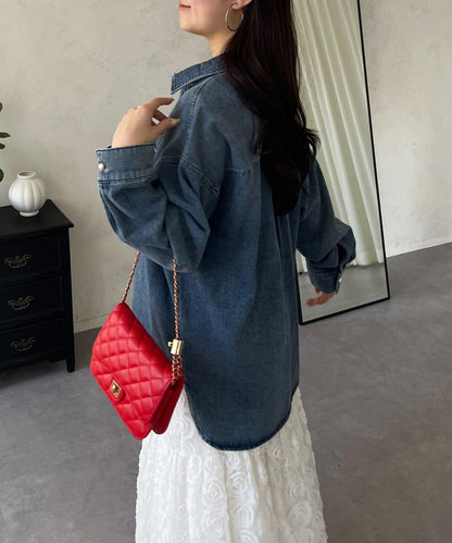 珍珠紐扣 寬鬆廓形 牛仔襯衫