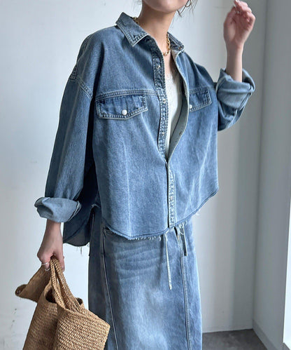 可成套搭配 短款 牛仔 襯衫