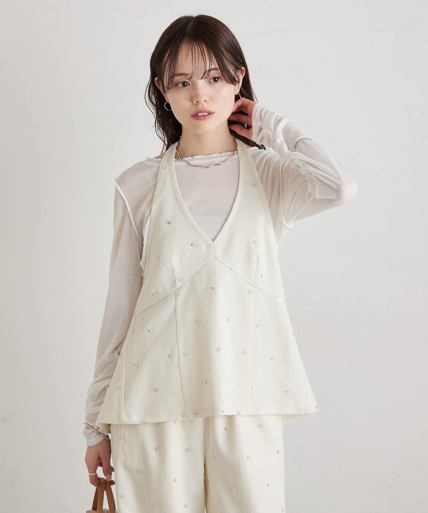 水鑽花朵掛脖束胸上衣