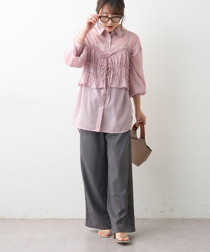 可成套搭配 側邊蕾絲 鬆緊設計 休閒褲