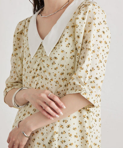 翻領花卉連衣裙