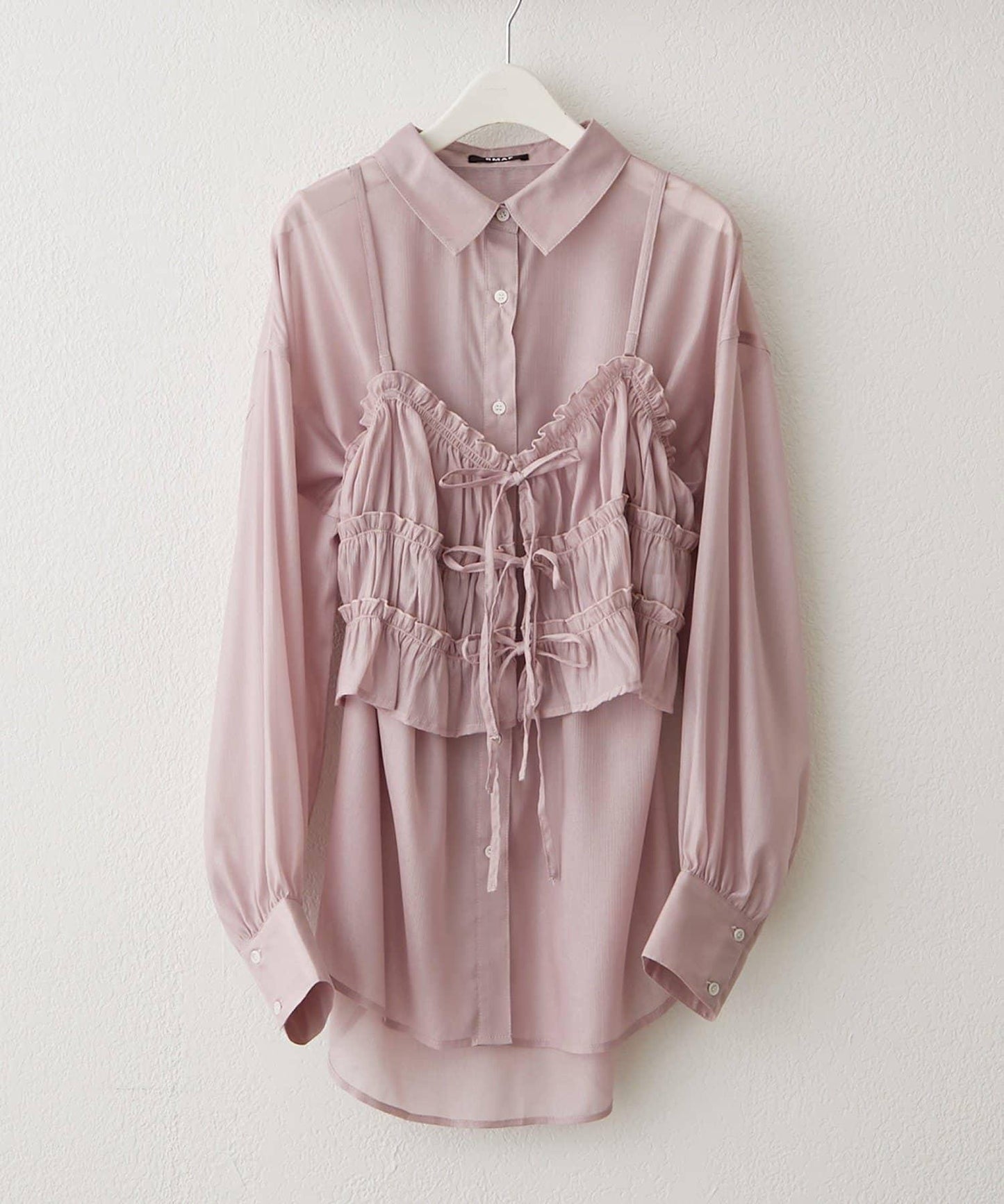 透紗亮絲 附束胸設計 襯衫上衣