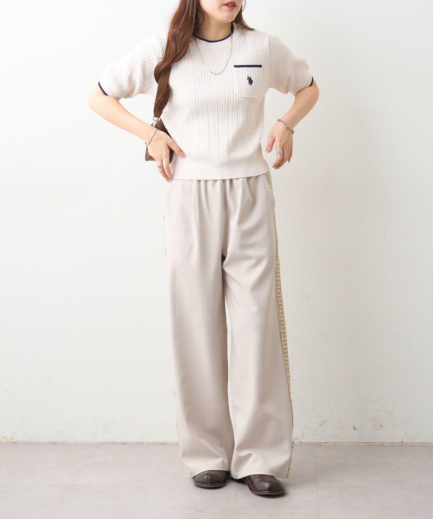 可成套搭配 側邊蕾絲 鬆緊設計 休閒褲