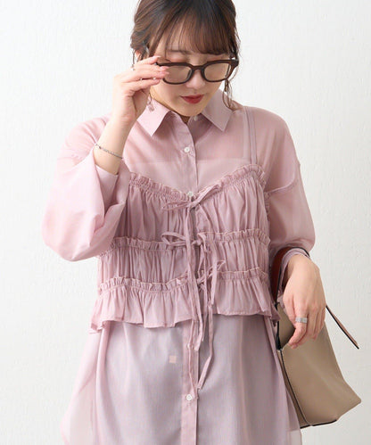 透紗亮絲 附束胸設計 襯衫上衣