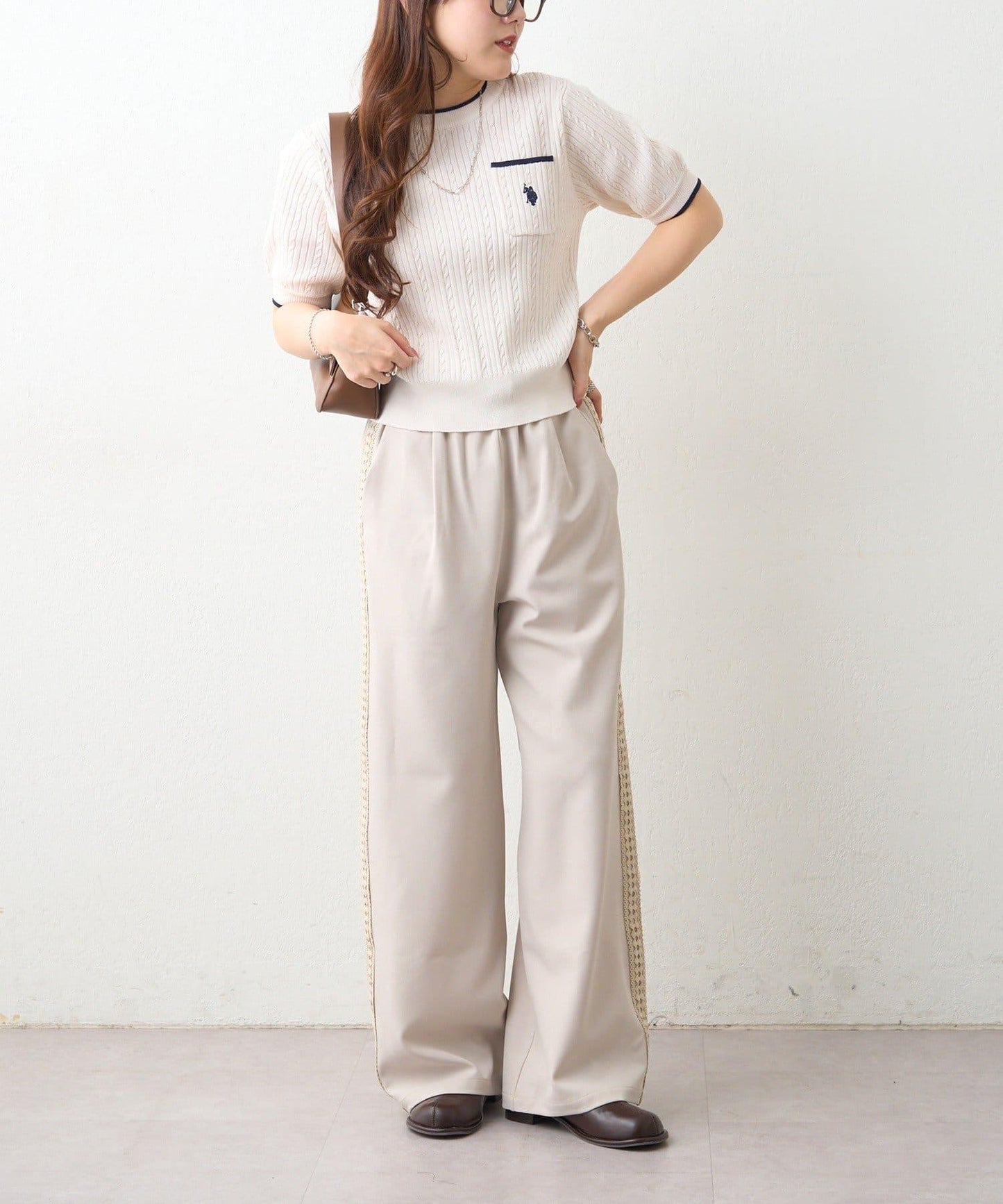 可成套搭配 側邊蕾絲 鬆緊設計 休閒褲