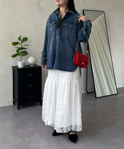 珍珠紐扣 寬鬆廓形 牛仔襯衫