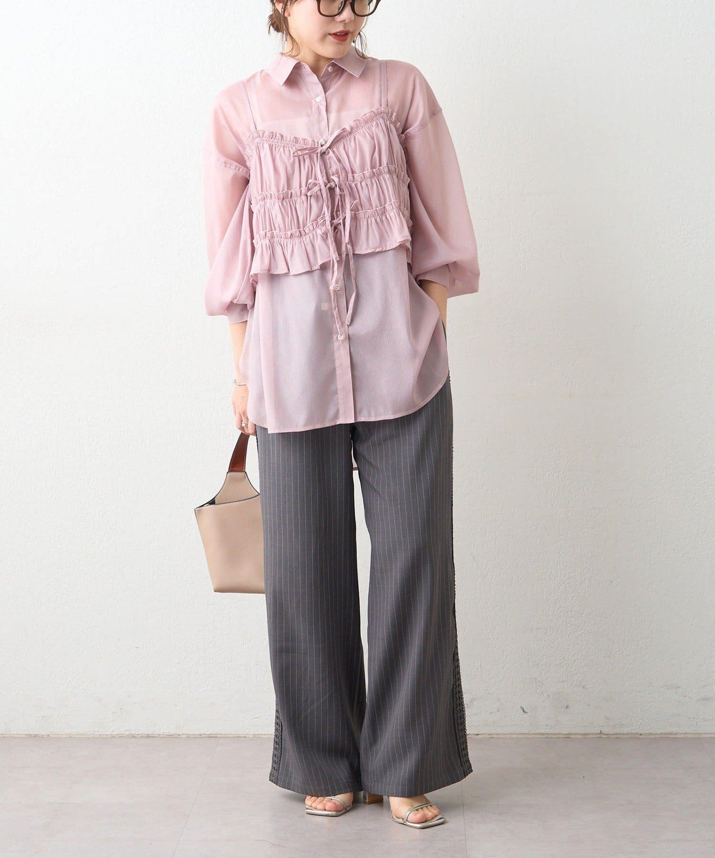 可成套搭配 側邊蕾絲 鬆緊設計 休閒褲