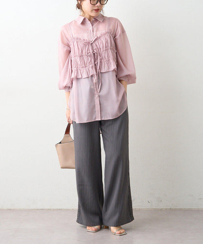 可成套搭配 側邊蕾絲 鬆緊設計 休閒褲